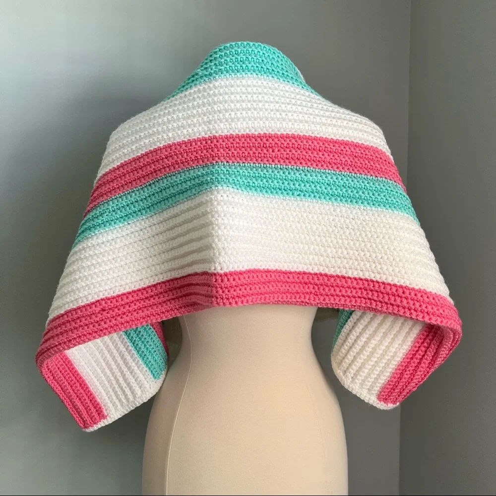 Afghan Blanket Throw Crochet Handmade Pastel Pink White Green Baby Blanket